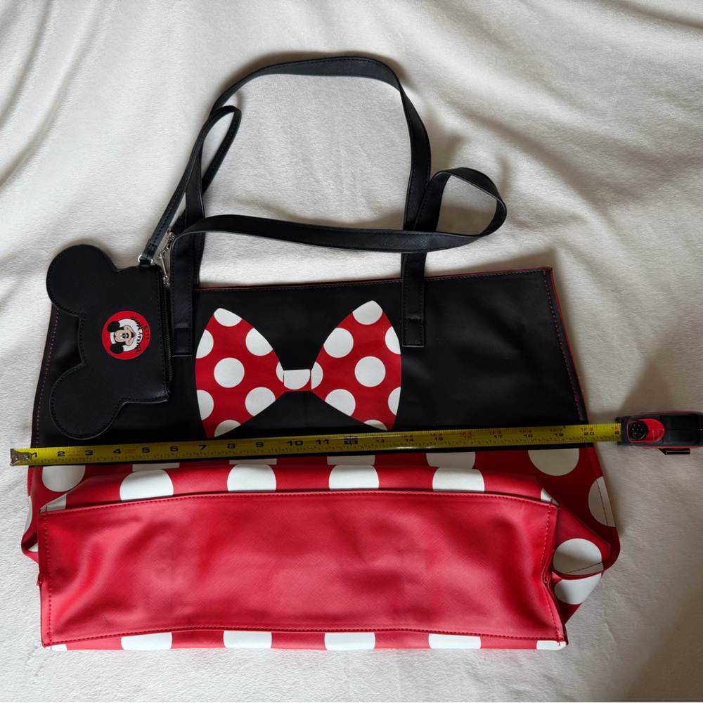 Minnie Mouse Red and Black Polka Dot Tote with Bow and small coin purse.